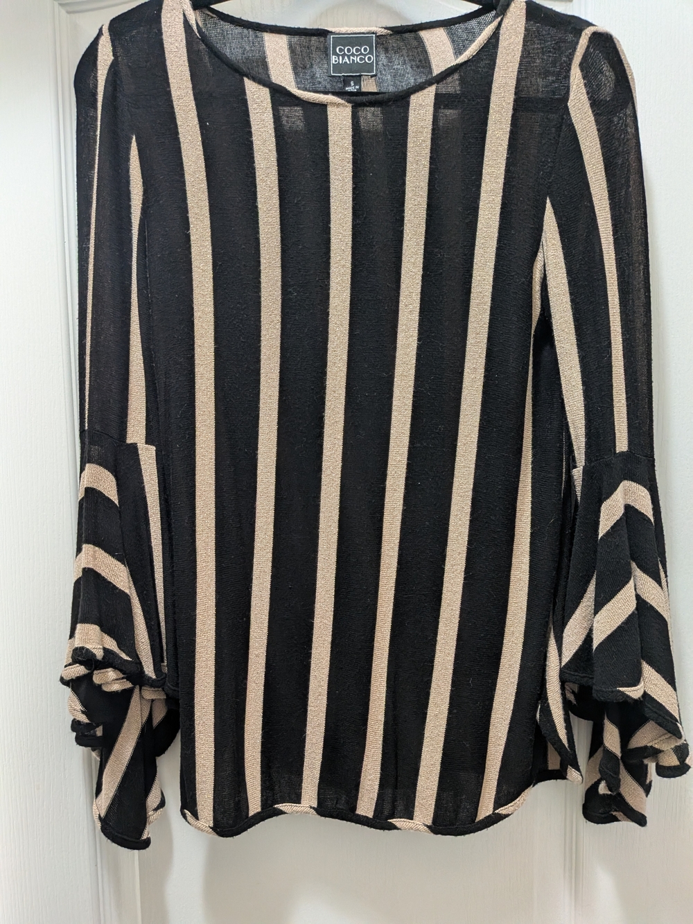 Coco Bianco Black and Beige Striped Long-Sleeve Top